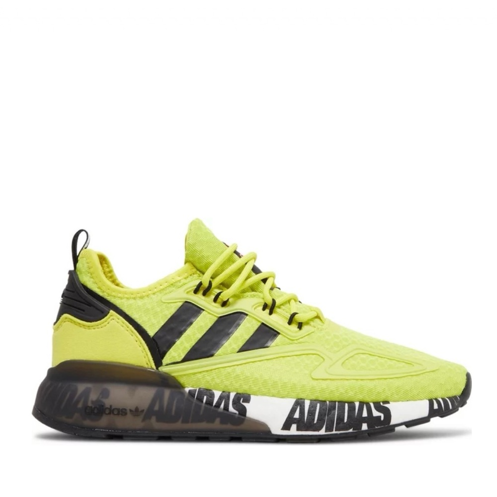 New Boy’s Adidas ZX 2K Boost J 'Bold Logo Graphic - Acid Yellow'.